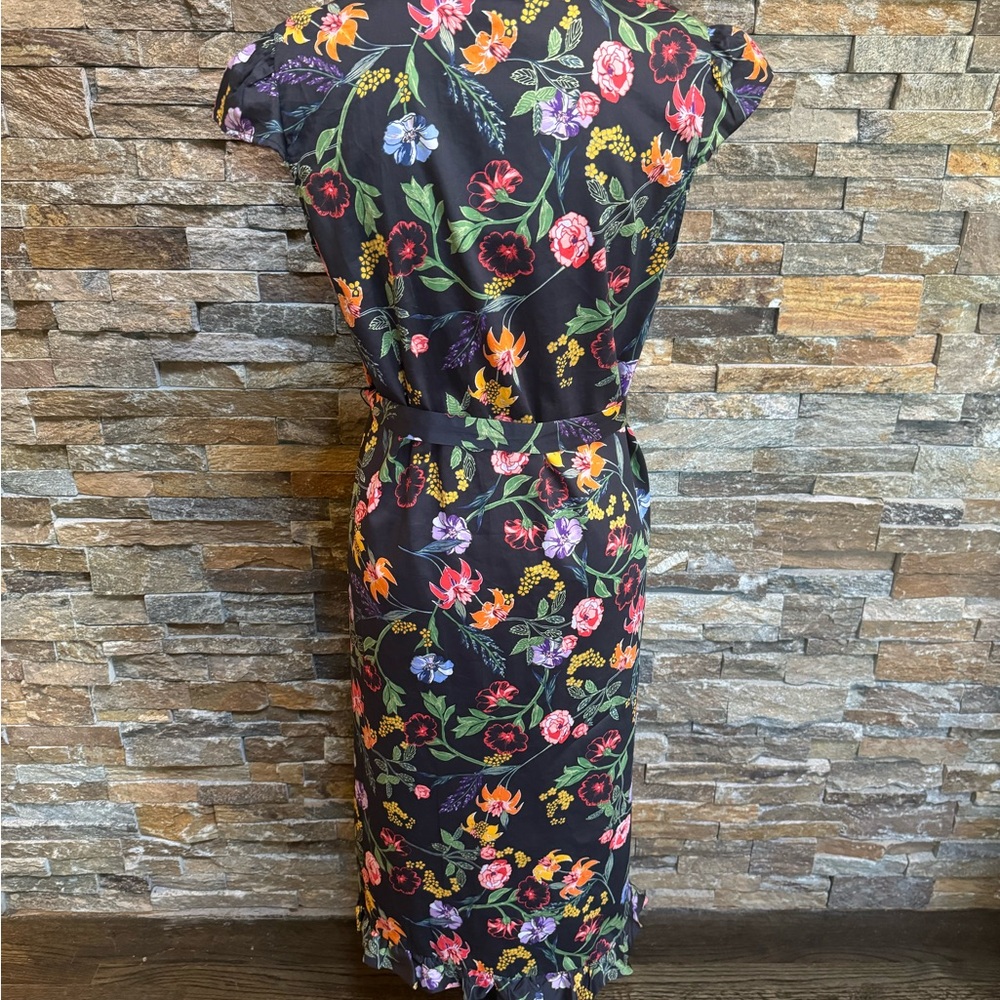 Who What Wear Black Floral Shirt Dress Cap Sleeve Button Front Belt Med NWT - Picture 3 of 9